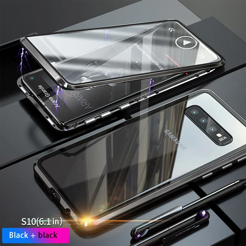 Закаленное двустороннее стекло чехол для телефона samsung Note 8 S7edge S8 S8P S9 S9P Note9 металлическая рамка Магнитный чехол для телефона
