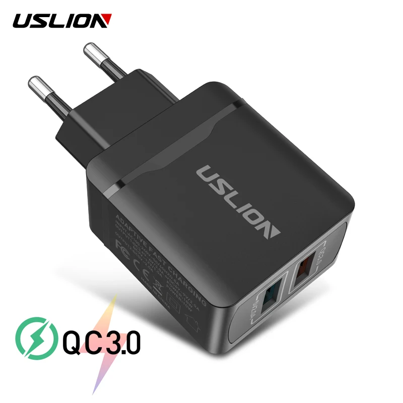 USLION Quick Charge 3 0 18 Вт QC адаптер зарядного устройства с двойным USB EU дорожное