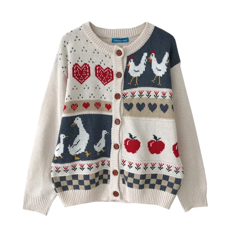 

Vintage Casual Loose Love Cardigan Sweater Women's Sweaters Japanese Kawaii Female Korean Harajuku Clothing for Women