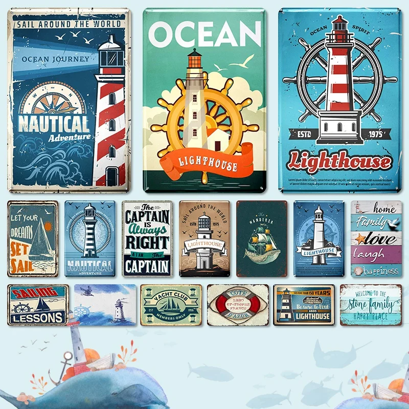 

Vintage Lighthouse Metal Posters Retro Tin Signs Bar Pub Club Man Cave Cruise Motel Cruisr Wall De