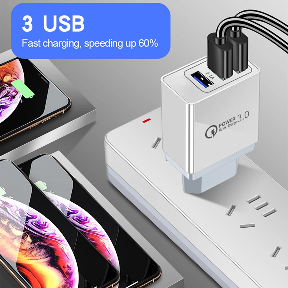 Новый адаптер зарядного устройства 3USB А подходит для IPhone 12 11 Xiaomi Smartphone Universal -