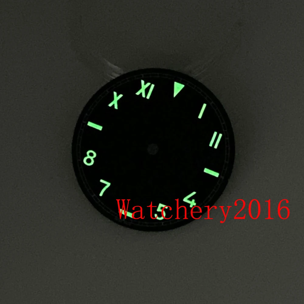 

New 37mm Black Sterile Green Luminous Steel California Hand Winding Manual Watch Dial Fit ETA 6497 ST3600 Movement