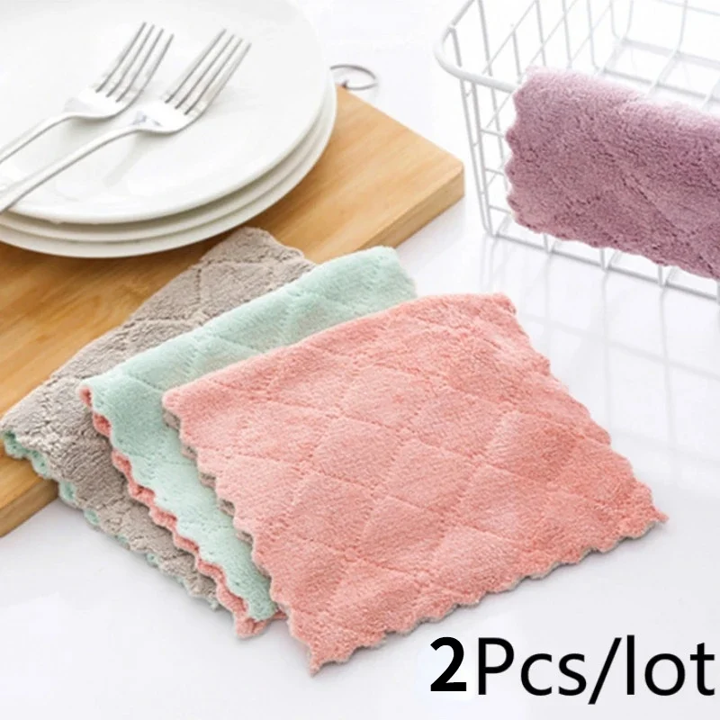 

2pcs/lot Microfiber Cleaning Cloth Household Du Rag Kitchen Towel Cleaning Towels Oil-absorbing Cloths Scouring Pad
