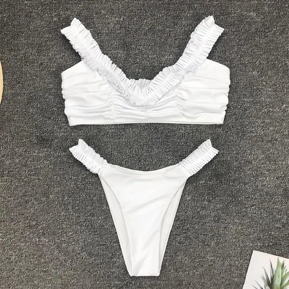 Новинка милый комплект бикини 2020 складки бикини-танга купальник с высокой талией