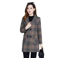 middle age clothing wool coat spring autumn lattice woolen coat women double breasted ladies jacket loose size female tops 5xl