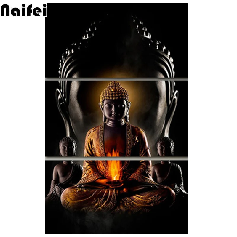 100% Алмазная вышивка полный дисплей живописный буддийский пейзаж 3 шт. алмазная