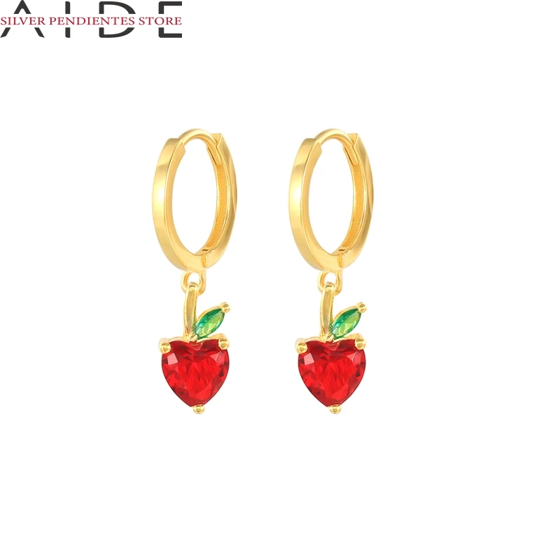 

AIDE 925 Sterling Silver Round Red Earrings 2021 Trend Dripping Oil Earrings For Women Heart-shaped Huggiejewelry Pendientes