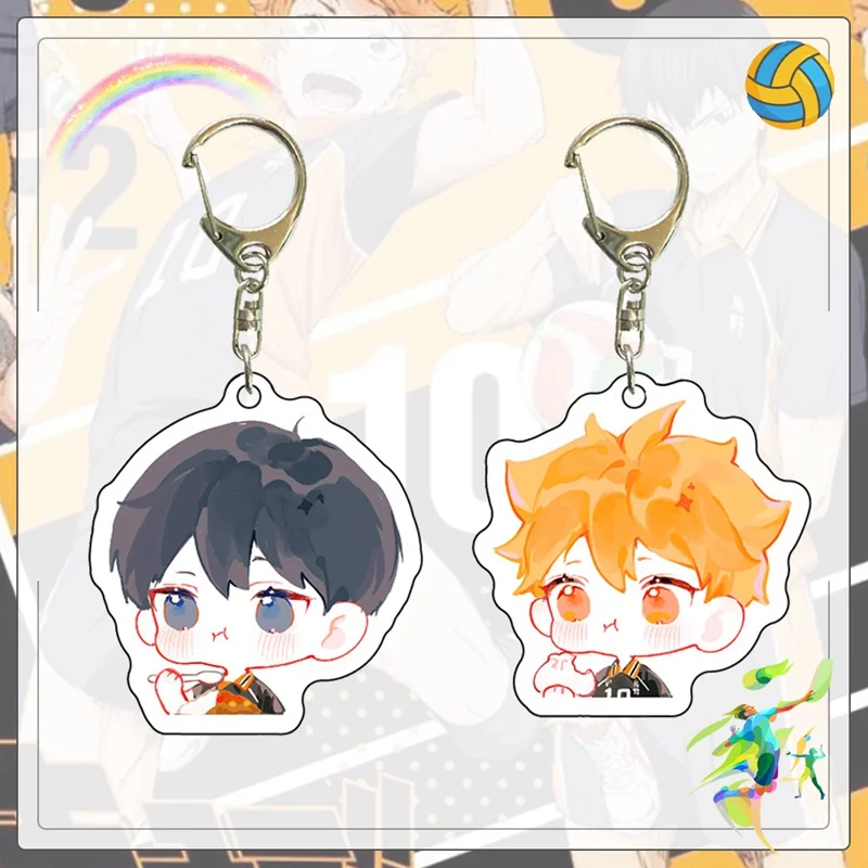 

1pc cute Anime Keychain Haikyuu Shouyou Hinata Double Sided Key Ring Acrylic Pendant figgure toys Cartoon Accessories Kids Gift