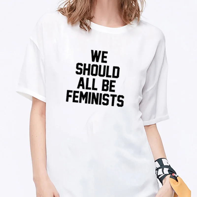 

We Should All Be Feminists Print Short Sleeve Cotton T Shirt Women O-neck Black White Loose Tee Shirt Femme Casual T-shirt Women