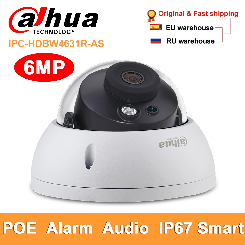 Dahua IP купольная камера cctv 6MP IPC HDBW4631R AS безопасности IP67 IR30 POE Встроенный слот для sd