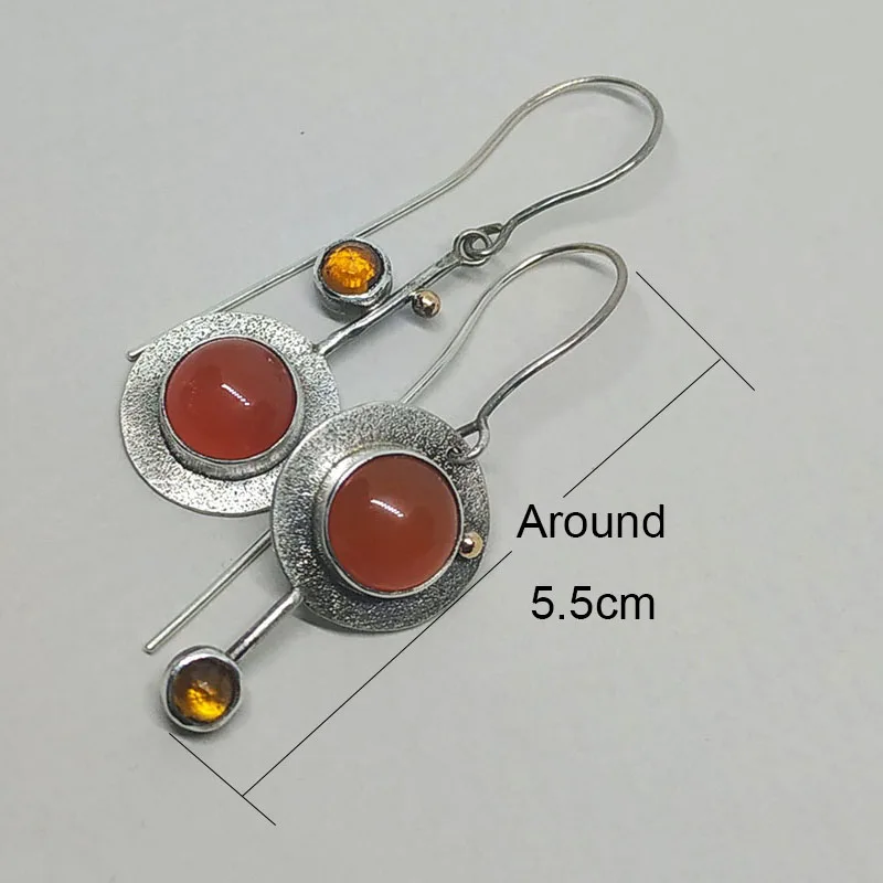 Асимметричные Длинные серьги с крючком оранжевые круглые из камня креативное