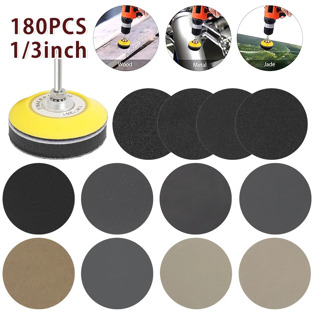 

180/100Pcs 3Inch 75mm Sandpaper Sanding Disc for Metal Auto Wood Car Wheel Restoration Sanding Polishing Kit