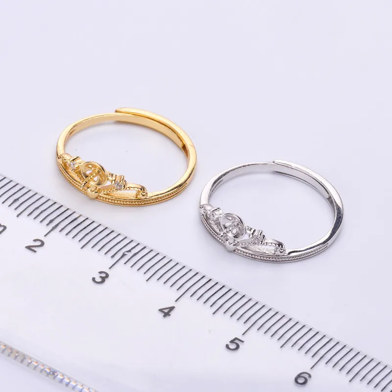 

S925 Sterling Silver Adjustable Ring Settings Base Blank Jewelry Findings Fit Half Hole Pearl DIY Women Ring Making Accessories