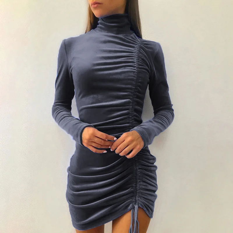 

Fashion Sexy Bodycon Velvet Dress Women Autumn Long Sleeve High Neck elegant Ladies Slim Sheath Party Dress Robe black Vestido