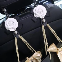 2pcs camellia flowers car seat back hooks storage hanger auto headrest back hook organizer clips holder car interior accessories