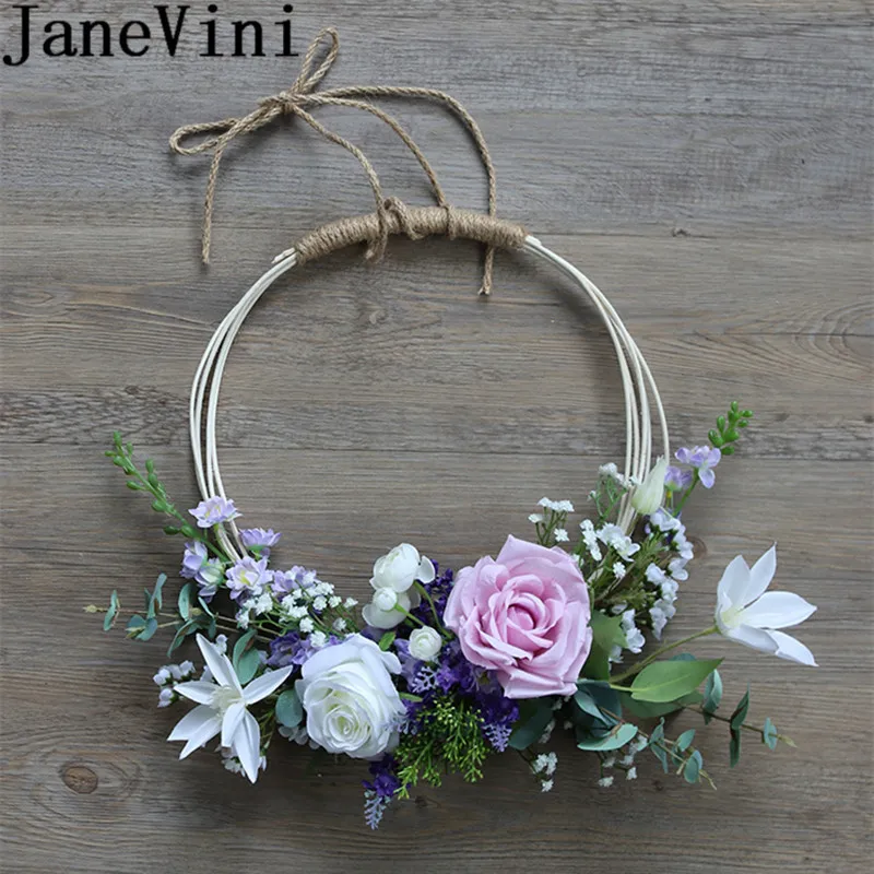 JaneVini White Purple Roses Bride Wreath Artificial Lavender Wedding Flowers Bridal Bouquets Accessories Lei Garland Basket 2019 | Свадьбы и