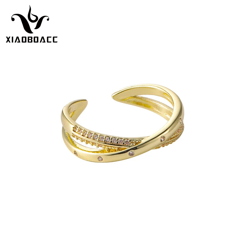 

XIAOBOACC Korean Fashion Ring for Women Gold Cross Micro-Inlaid Zircon Design Punk Style Opening Adjustable Finger Ring Jewelry
