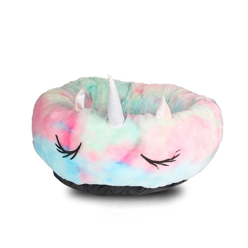 Colorful Роскошная собачья кровать Единорог круглый кошачий дом нескользящее Прочное Гнездо для маленьких собак Подушка для шезлонга Французский бульдог питомник коврики - Цвет: Colorful