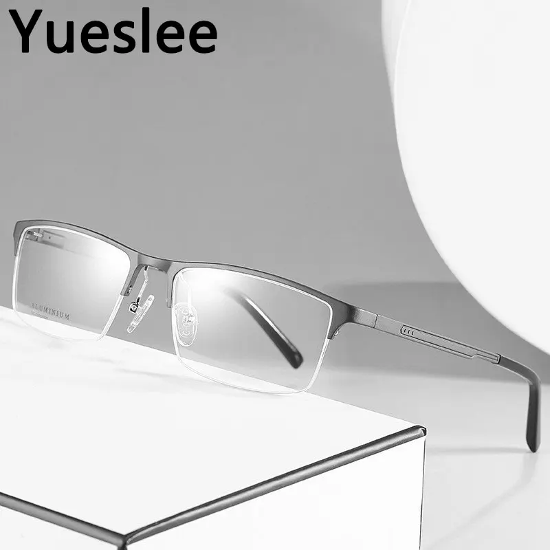 

47429 Aluminum Magnesium Men's Half Frame Glasses Frame Men Optical Fashion Computer Eyeglasses Commercial Affairs Men's Glasses