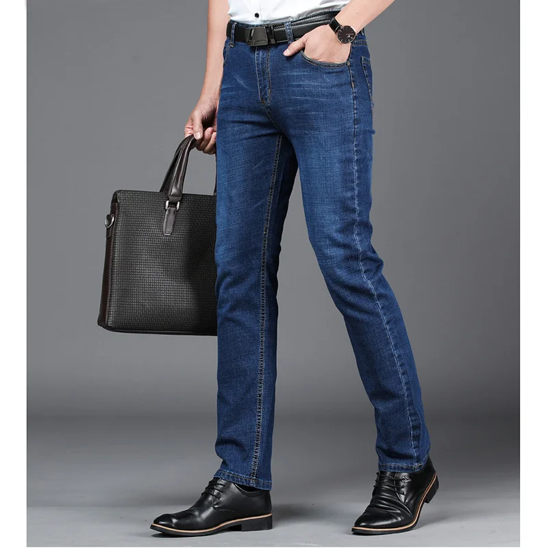 Джинсы мужские классические деловой стиль повседневные Прямые брюки Slim Fit одежда