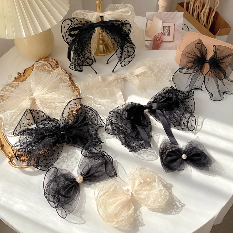 

Fashion Elegant Women Hairpins Headband Black White Floral Lace Bowknot Hair Clip Hair Band Girls Hair Ornament Accessories