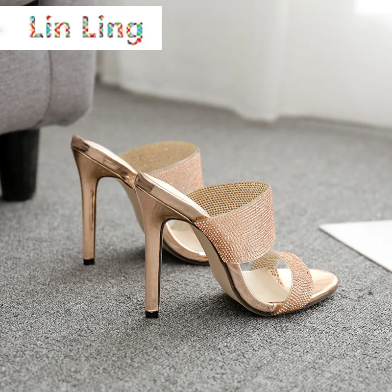 

2021year Large Size Shoes European and American High Heel Rhinestone Sandals