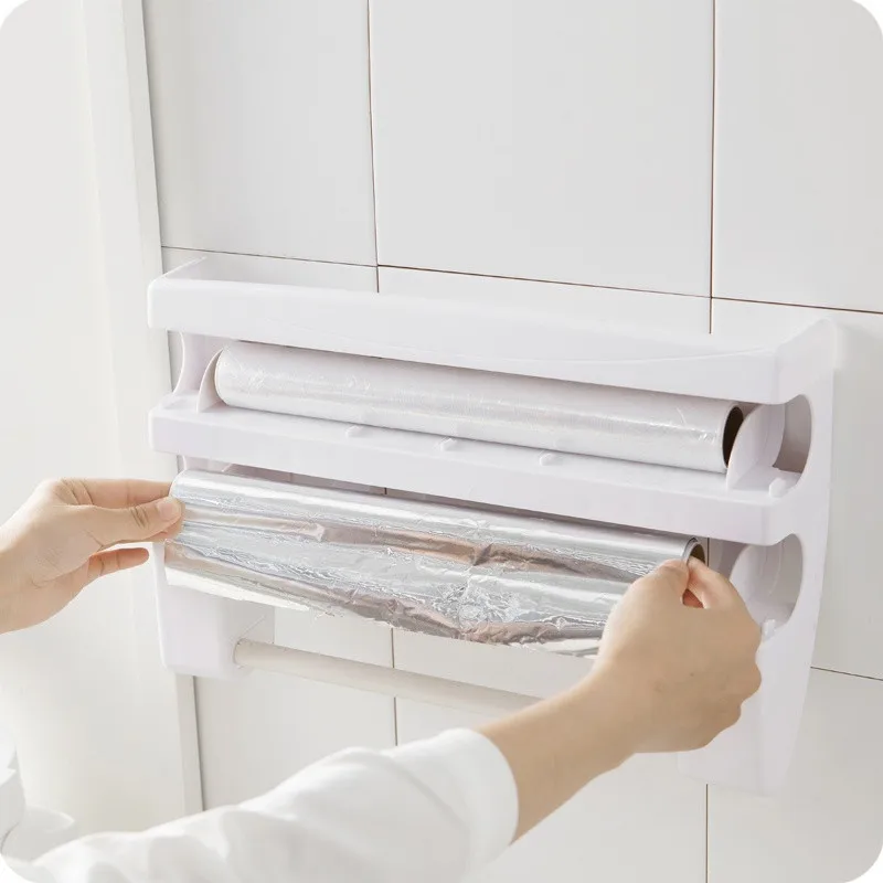 

Kitchen Cling Film Cutting Holder Sauce Bottle Tin Foil Paper Storage Rack Paper Towel Holder Kitchen Organizer