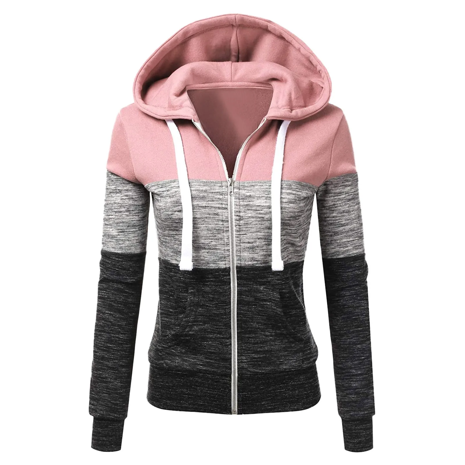 

Plus Size Hooded Hoodie Sweatshirts Women Long Sleeved Casual Patchwork Printed Light Weight Casual Knit Cardigan Sweatshirts