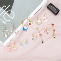 japan and south korea simple cartoon asymmetric cute girl rabbit hollow geometric earrings joker small fresh earrings earrings