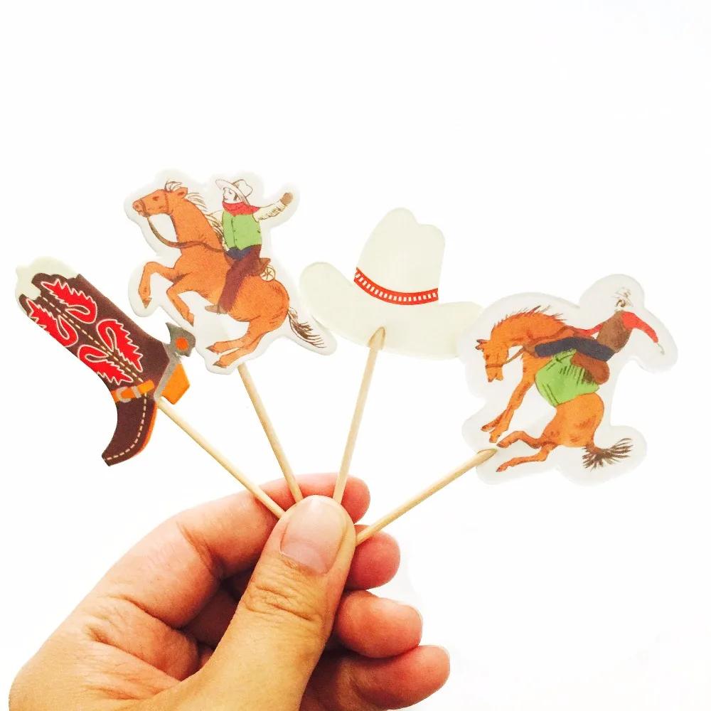 24 шт. ковбойские сапоги шляпы кекс Топпер Уэст флажки для торта выбор детского