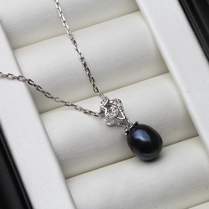 

2021 Свадебная Подвеска из натурального пресноводного Черного Жемчуга, женское ожерелье, модная подвеска из серебра 925 пробы, ювелирные издел...