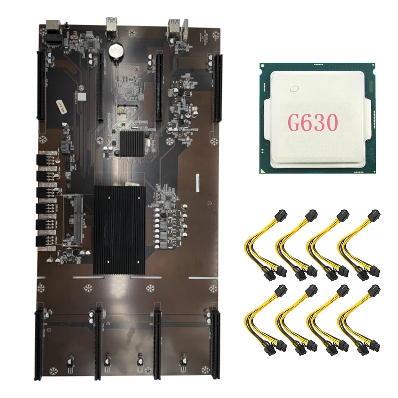 ETH80 B75 BTC Mining Motherboard+8X6PIN to Dual 8Pin Cable+G630 CPU 8XPCIE 16X LGA1155 Support 1660 2070 3090 RX580 GPU | Компьютеры и