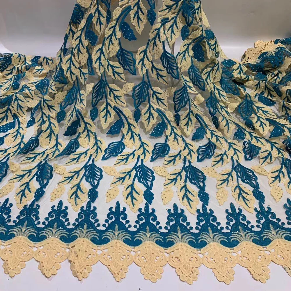 

New arrival French Tulle Lace Fabric African Guipure cord Lace Fabric High Quality Nigerian Mesh Lace with Stone Embroiderey