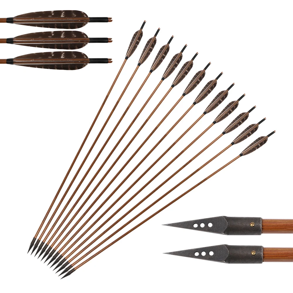 6 шт./лот перьевая стрела для охоты острый наконечник стрелы Бамбуковая Стрела