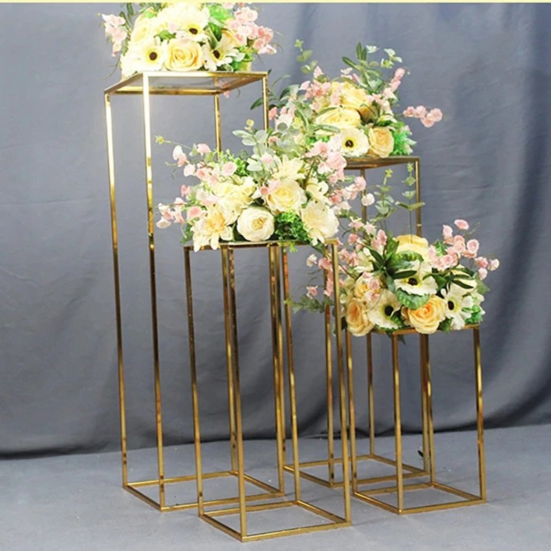 Rectangular Gold Metal Wedding Flower Stand, Geometric Centerpiece Vases Home Decoration Room decor