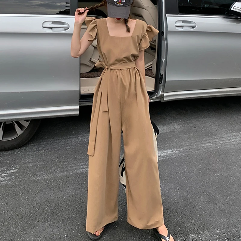 Женский комбинезон с оборками элегантный винтажный высокой талией и широкими