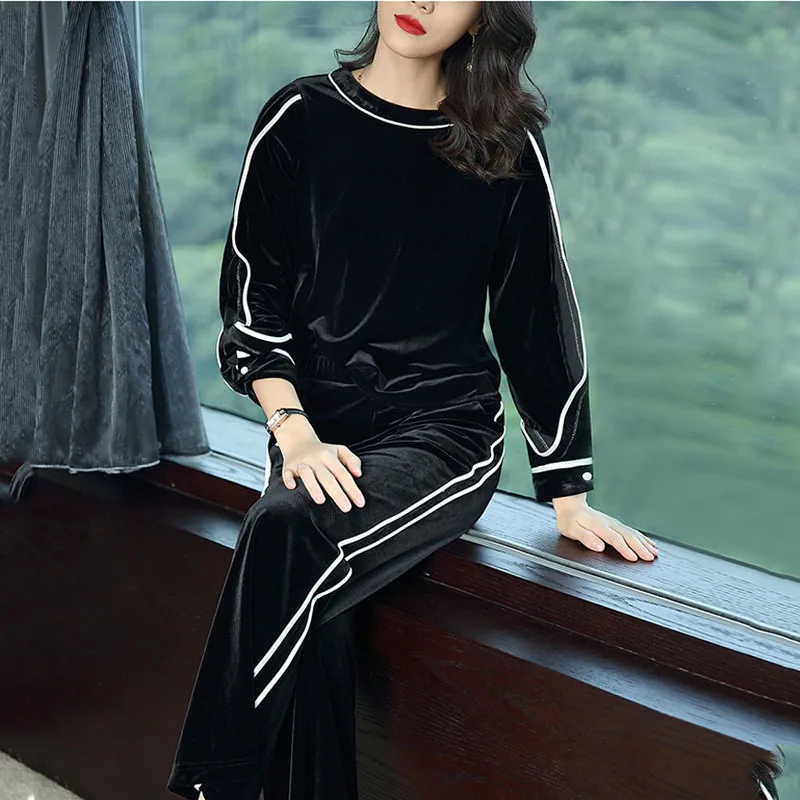 Женский бархатный комплект из двух предметов элегантный велюровый спортивный