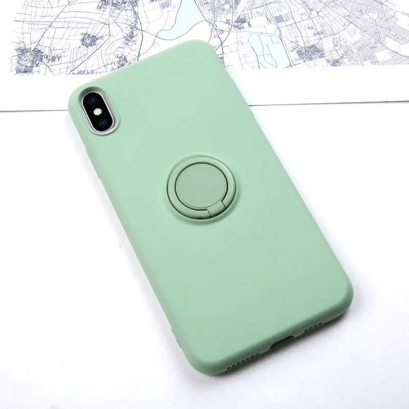 Green Мягкий силиконовый чехол, чехол для iPhone 7, 8, 6, 6S Plus, X, XS, S, 11 Pro, Max, XR, подставка для телефона, кольцо-держатель, противоударный защитный чехол для iPhone7 On - Цвет: Green