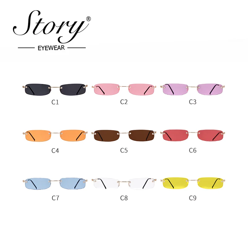 STORY Vintage Small Rectangle Sunglasses Women Men 2018 Retro Narrow Rimles Sun Glasses Yellow Clear Glass Ultralight Shades | Аксессуары