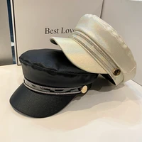 net red pu leather navy flat hat female spring and autumn british youth trend duck tongue hat beret