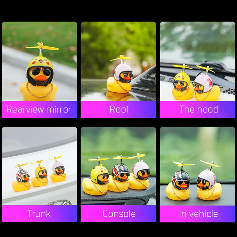 

Car Styling Rear View Mirror Duck Bell With The Broken Wind Small Yellow Duck Helmet Car Decorating Accessories Without Light