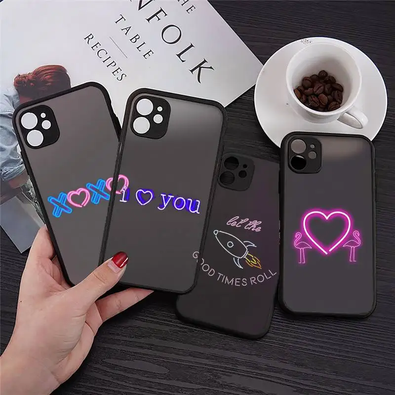 

Neon font crown love Phone Case Transparent Matte for iPhone 7 8 11 12 s mini pro X XS XR MAX Plus Clear mobile bag iphone 12