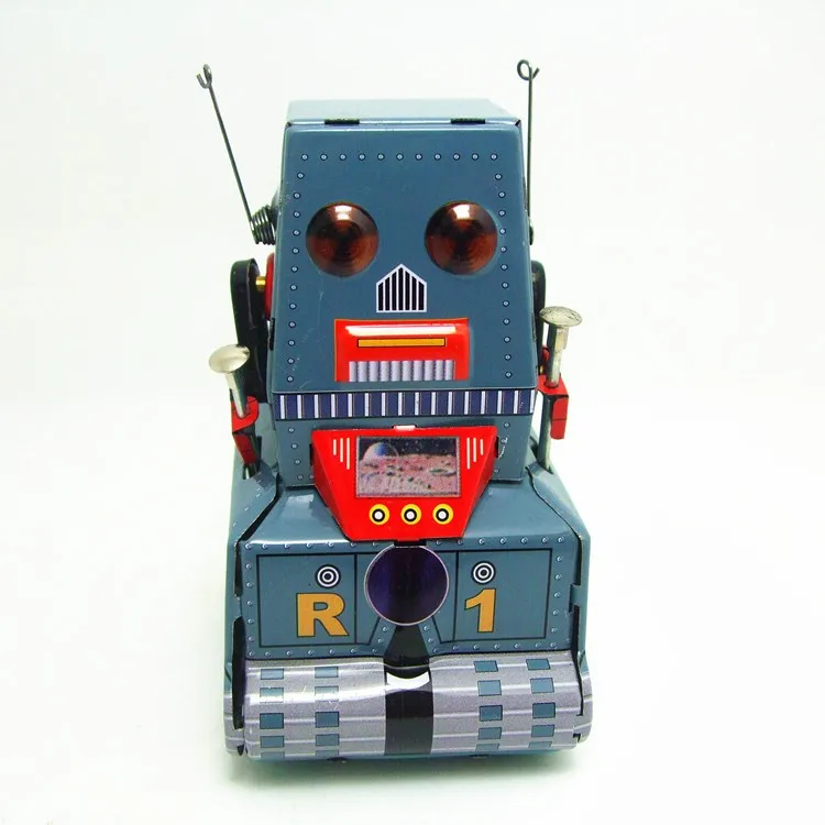 

[Funny] Classic collection Retro Clockwork Wind up Metal Walking Tin Tank moon probe robot recall Mechanical toy kids gift