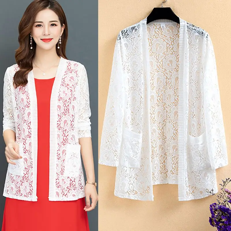 new Big Size Wind Breaker For Women Long Sleeve Solid Loose Thin Jackets Summer Ladies Fashion Lace Joker Medium Coats | Женская одежда