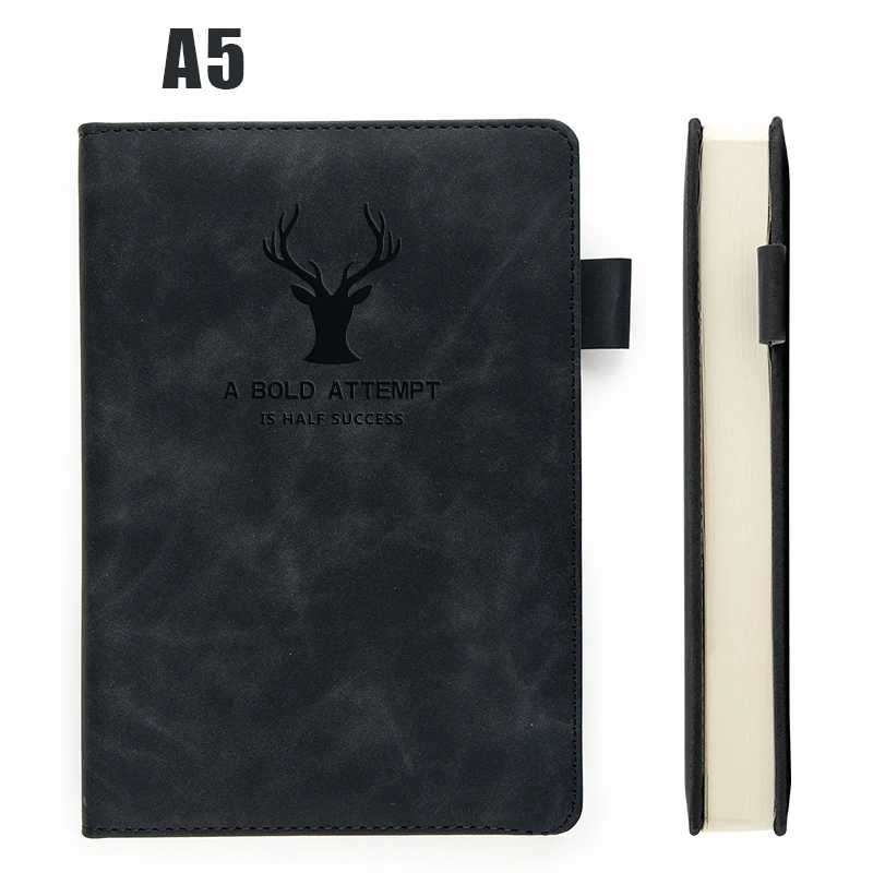 black(With deer head) 360 страниц, супер толстый воск, кожа, А5, блокнот, бизнес, офис, повседневная работа, блокнот, S, бесплатное изображение, логотип компании - Цвет: black(With deer head)