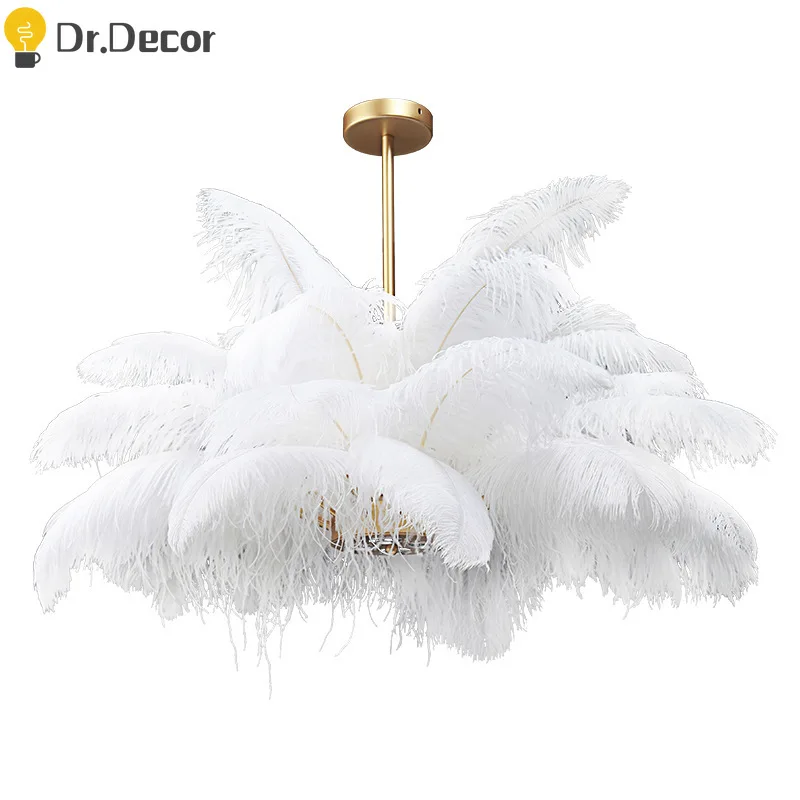 

Modern Pure Ostrich Feather Pendant Lights LOFT LED Pendant Lamp Bedroom Decor Living Room Decoration Restaurant Hanging Lamps