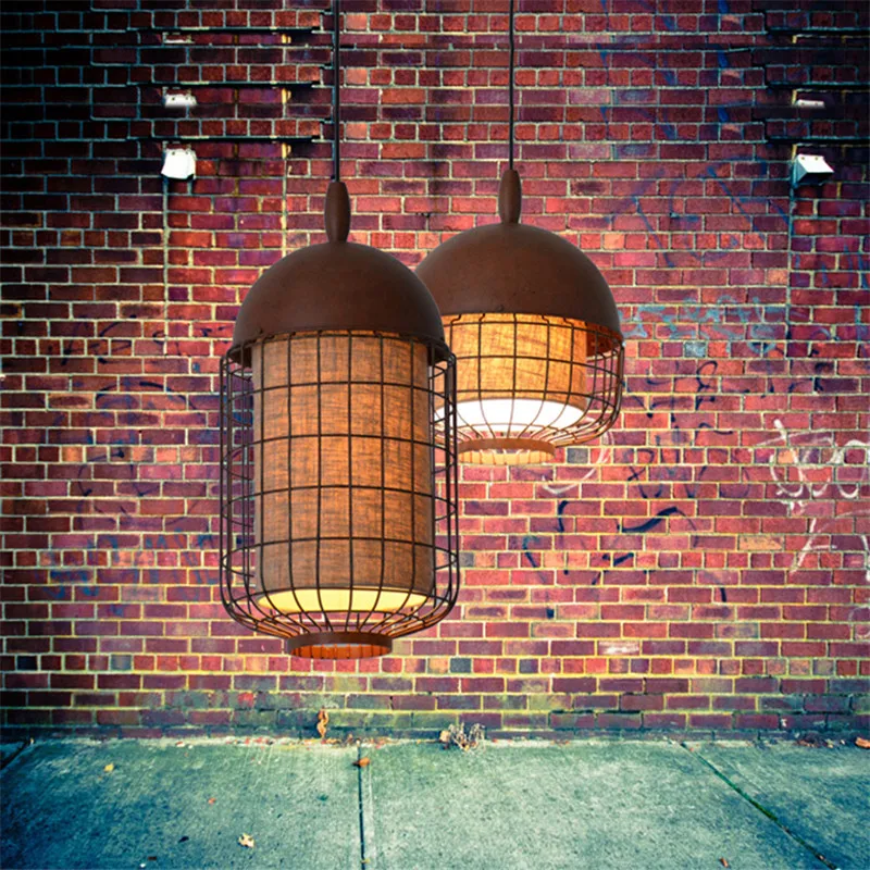

Modern Dining Lamp Vintage Iron Cage Lamp / Bedroom Lamp Loft Cafe Lamps Free Shipping LED Bulbs Cord Pendant Metal Knob Switch