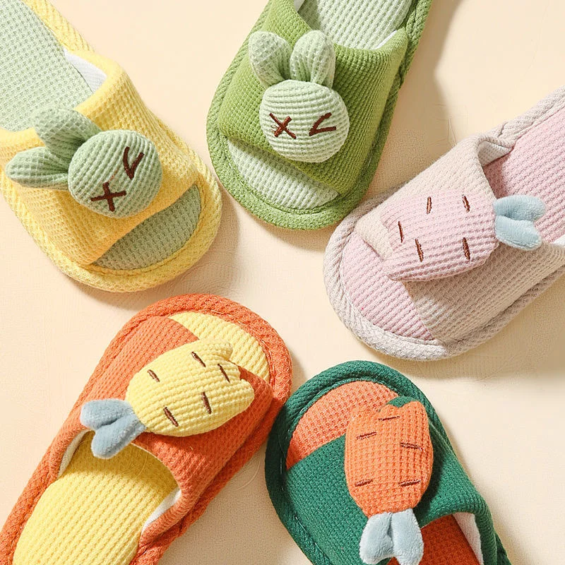 

Children's Linen Slippers Spring And Autumn Boys And Girls Children's Home Open Parent Child Floor Cotton Linen Anti Slip Soft