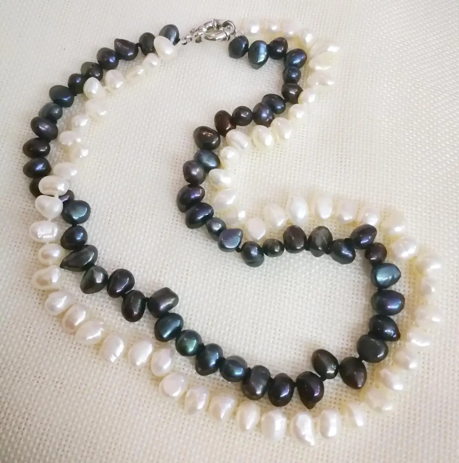 

2 strands 10mm bright white black baroque flat real pearl necklace natural freshwater pearl Woman Jewelry 35cm 14'' 43cm 17''