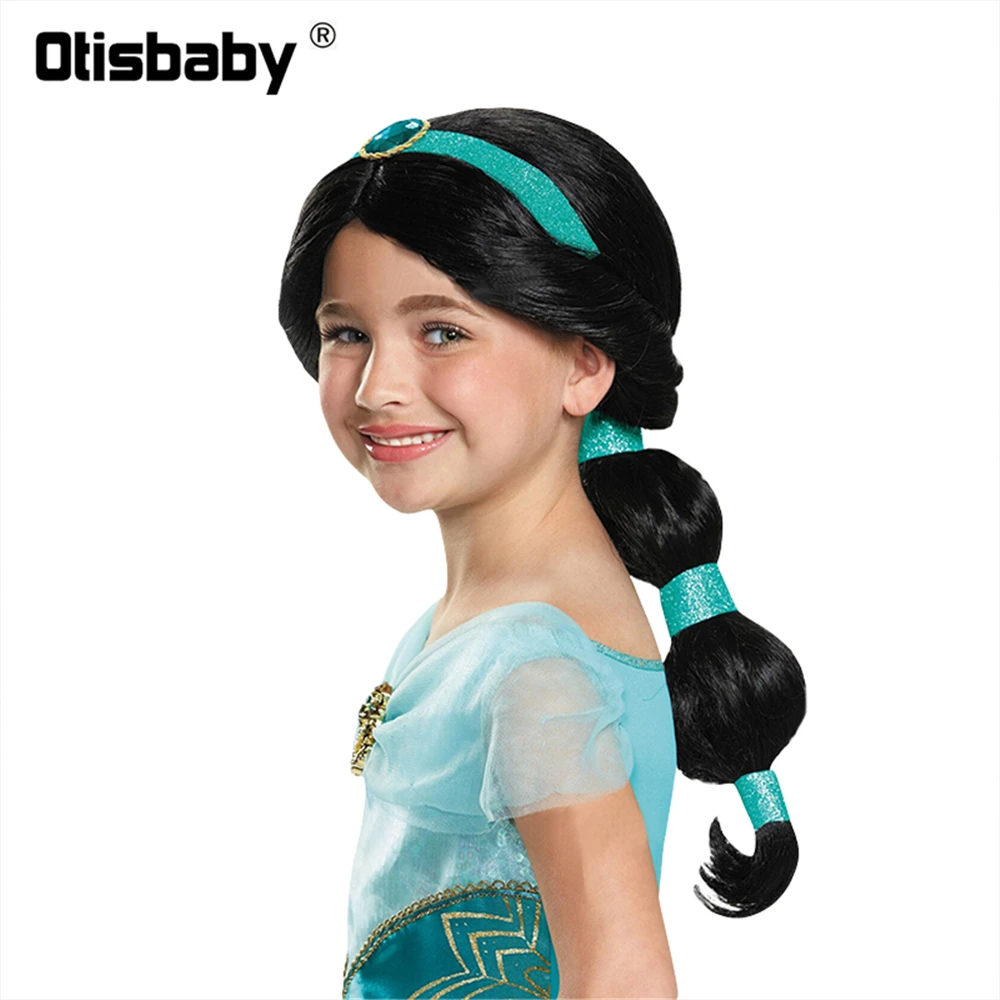 Aladdin's Lamp Halloween Girls Princess Jasmine Hair Black Long Wig Fancy Kids Rapunzel Wig Disguise Child Cosplay Unicorn Wig